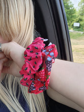 Load image into Gallery viewer, watermelon seed scrunchie and mixed berries scrunchie on wrist